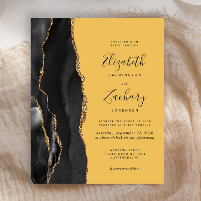 Budget Black Gold Agate Yellow Wedding Invite (Creator Uploaded)