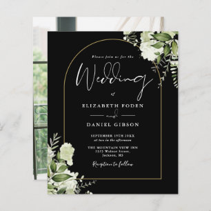 Budget Black Gold Arch Floral Photo Wedding Invite