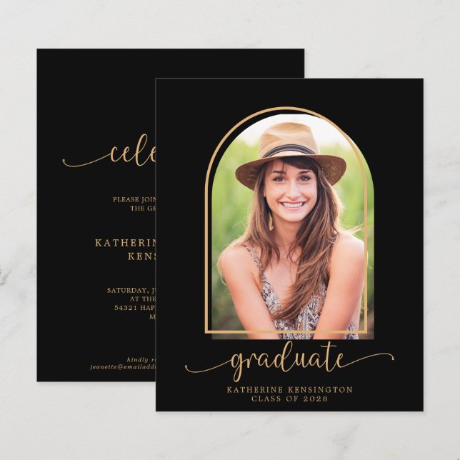 Budget Black Gold Arch Photo Graduation Party (Front/Back)