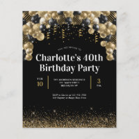 Budget Black Gold Balloon Glitter Any Age Birthday