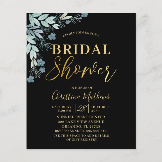 Budget Black & Gold Bridal Shower Invitation (Front)