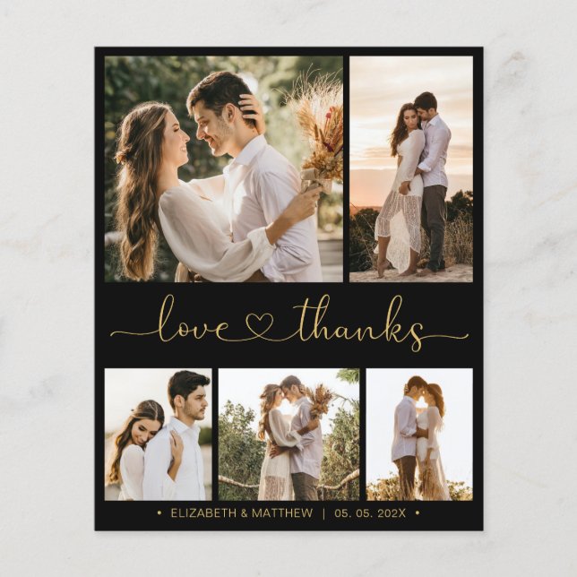 Budget Black Gold Collage Wedding Thank You Flyer (Front)
