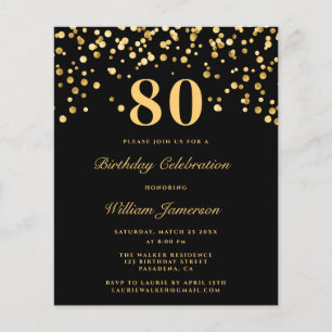 Budget Black Gold Confetti 80Th Birthday Party Flyer