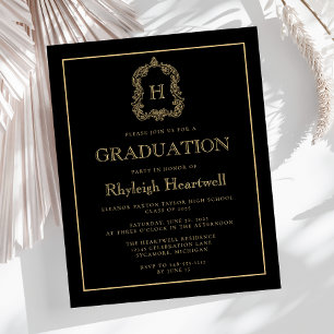 Budget Black Gold Crest Graduation Party