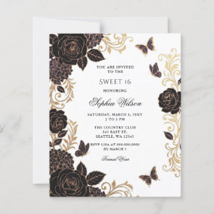 Budget Black Gold Floral Butterfly Sweet 16