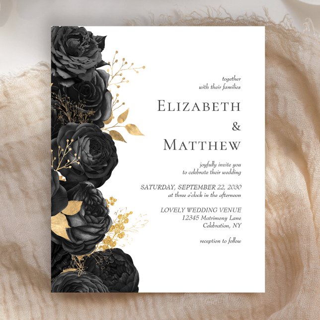 Budget Black Gold Floral Wedding Invitation (Creator Uploaded)
