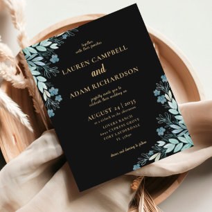 Budget Black & Gold Foliage Wedding Invitation