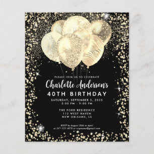 Budget Black Gold Glam Glitter Balloon Birthday Flyer