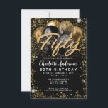 Budget Black Gold Glitter Balloon Any Age Birthday Card<br><div class="desc">Modern Glam Faux Gold Black Copper Yellow Glitter Sparkle Balloon Elegant Stylish Any Age Birthday Invitation</div>
