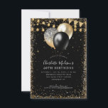 Budget Black Gold Glitter Lights Balloon Birthday Card<br><div class="desc">Modern Elegant Black Gold Glitter Lights Balloon Any Age Birthday</div>