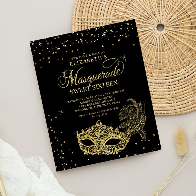BUDGET Black Gold Glitter Masquerade Sweet 16 (Creator Uploaded)