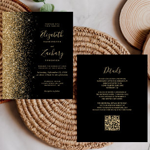 Budget Black Gold Glitter QR Code Wedding