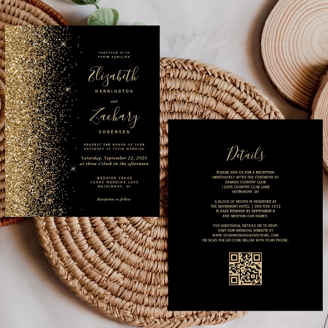 Budget Black Gold Glitter QR Code Wedding (Creator Uploaded)