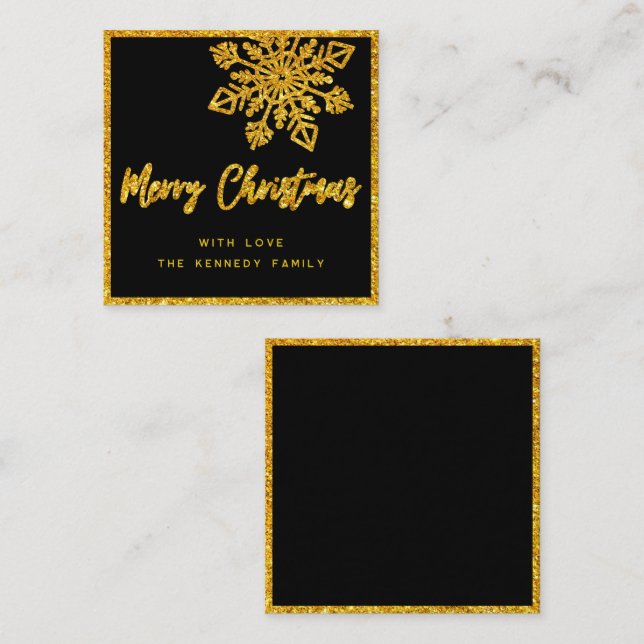 Budget Black Gold Glitter Snowflake Mini Christmas Card (Front/Back)