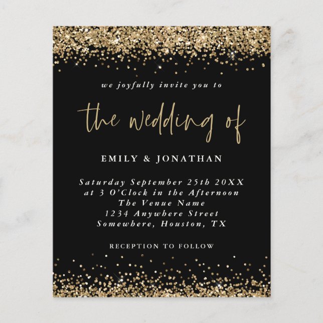 Budget Black Gold Glitter Wedding Invitation (Front)