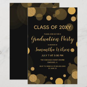 Budget Black Gold Graduation Party Invitation