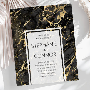 Budget Black Gold Marble Wedding Invitation
