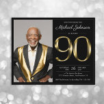 Budget Black Gold Photo 90th Birthday Invitation<br><div class="desc">Budget Black Gold Photo 90th Birthday Invitation. Simple yet classy birthday invitation with the birth year milestone in solid gold text effect! This is an editable template and could be used for both male and female. Contact me if you have any questions,  I will do my best to help!</div>