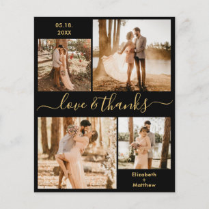 Budget Black Gold Photo Collage Wedding Thank You