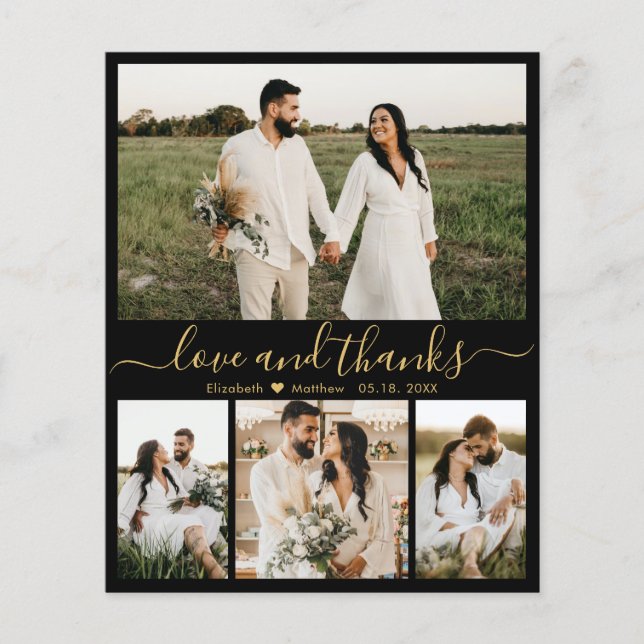 Budget Black Gold Photo Wedding Thank You Card (Front)