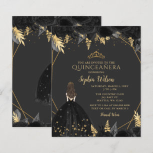 Budget Black Gold Princess Quinceañera Invitation