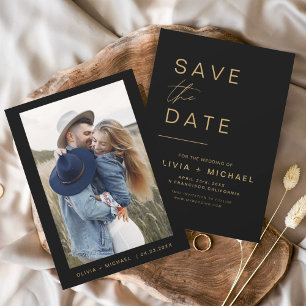 Budget Black Gold Save the Date Elegant Photo 
