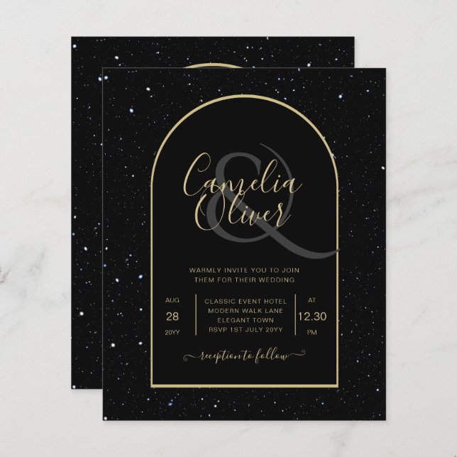 BUDGET BLACK GOLD Starry Night Wedding INVITE (Front/Back)