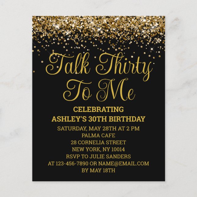 Budget Black Gold Talk Thirty To Me Party Invite (Front)