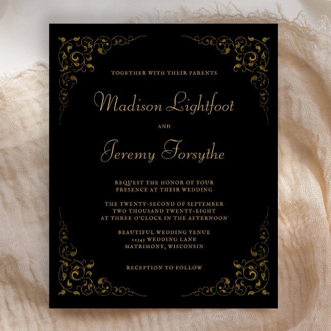 Budget Black Gold Vintage Foliage Wedding Invite (Creator Uploaded)
