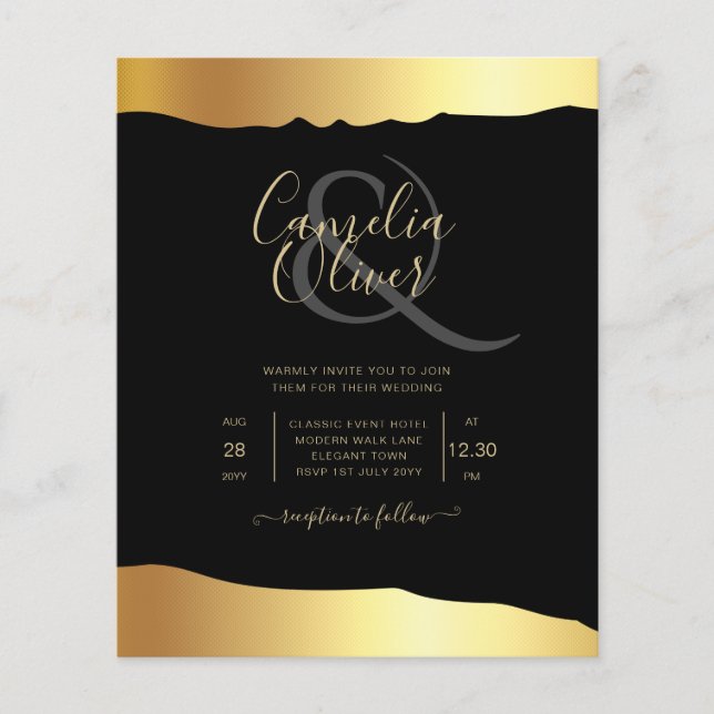 BUDGET Black Gold Wedding Invite RSVP QR Code Chic Flyer (Front)