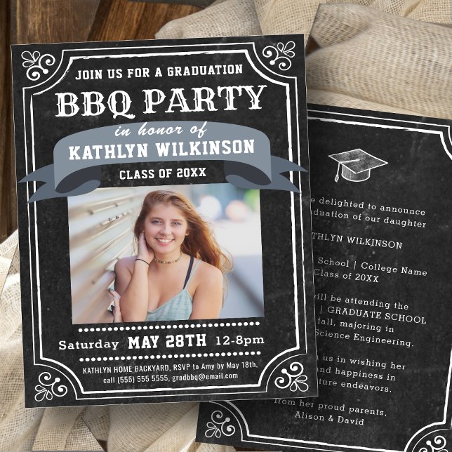 BUDGET Black Graduation BBQ Party Photo Invitation (Creator Uploaded)