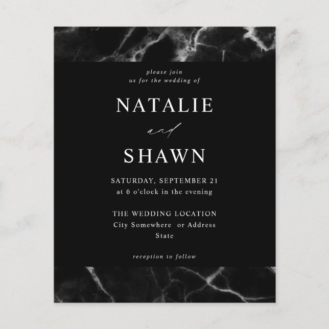 Budget Black Marble Wedding Flyer (Front)