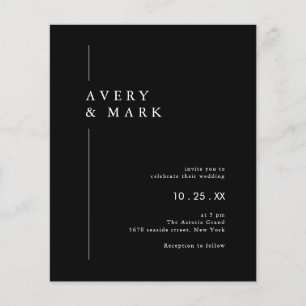 Budget Black Modern Minimalist Wedding Invitation