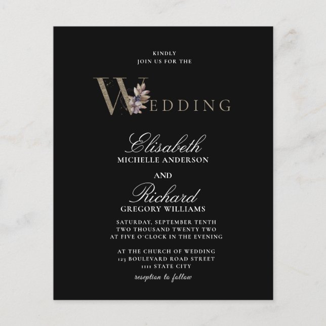 Budget Black Modern  Orchide Wedding Flyer (Front)
