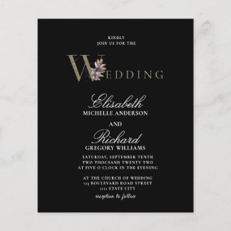 Budget Black Modern Orchide Wedding Flyer
