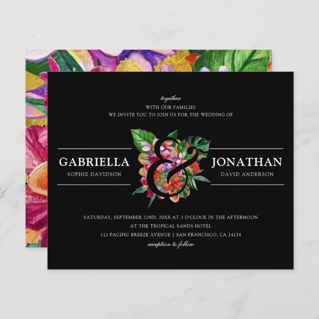 Budget Black Modern Tropical Bouquet Wedding (Front/Back)