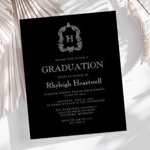 Budget Black Monogram Crest Graduation Party