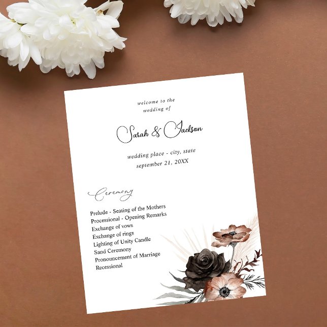 Budget Black &NaturalFloral Boho Wedding Program 2 Flyer (Creator Uploaded)