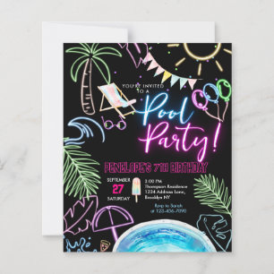 BUDGET Black Neon Glow Watercolor Pool Birthday