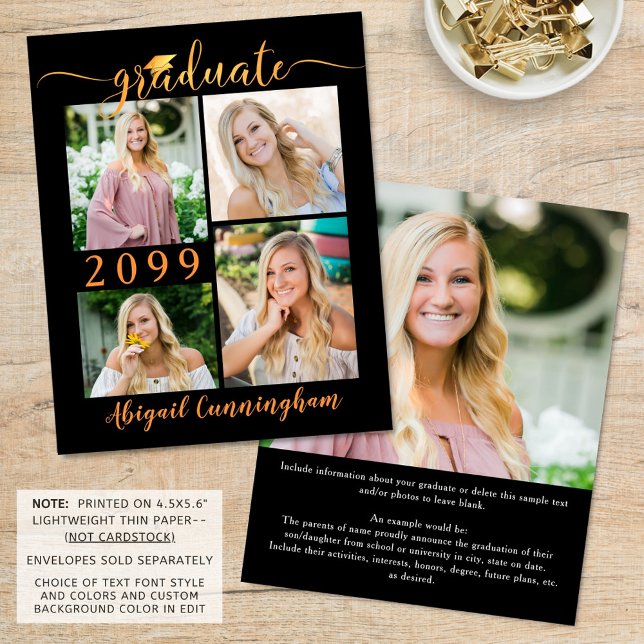 Budget Black Orange 5 Photo Graduate Announcement (Creator Uploaded)