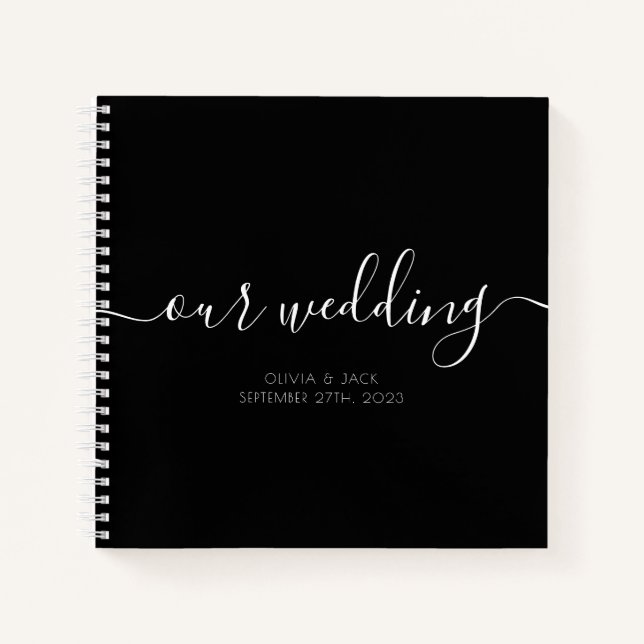 Budget Black Our Wedding Script Guestbook Notebook (Front)