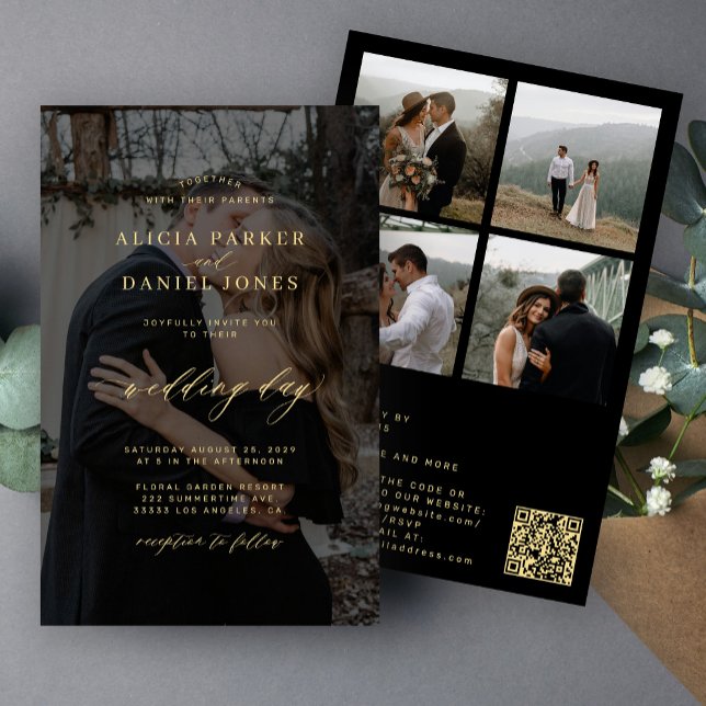 Budget black overlay photo QR code RSVP wedding (Creator Uploaded)