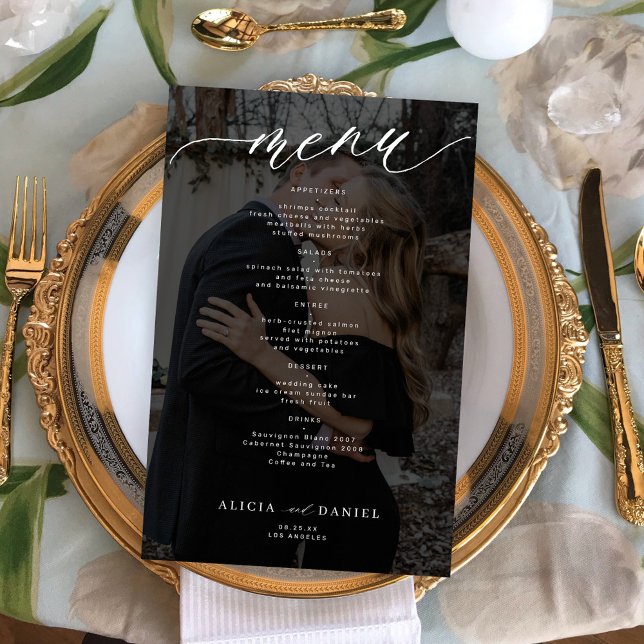 Budget black overlay photo wedding menu (Creator Uploaded)