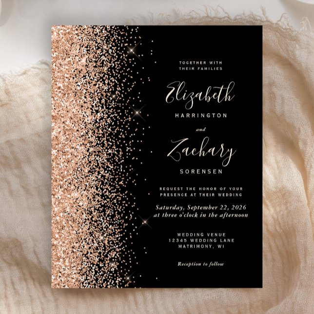 Budget Black Peach Faux Glitter Wedding Invitation (Creator Uploaded)
