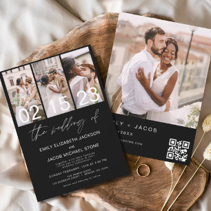 Budget Black Photo QR code Wedding Invitation Flyer