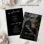 Budget black photo wedding program flyer<br><div class="desc">Modern simple minimalist white script trendy solid black ceremony and party cheap BUDGET wedding program paper flyer template featuring chic trendy romantic elegant calligraphy and custom photo overlay on the backside. Easy to personalise with your custom text and picture on both sides! PLEASE READ THIS BEFORE PURCHASING! This is a...</div>