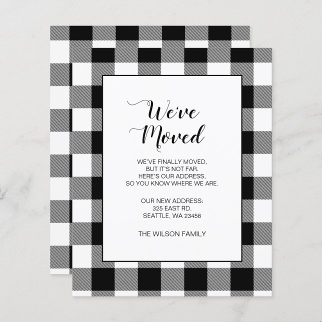 Budget Black Plaid We've Moved Holiday Card (Front/Back)