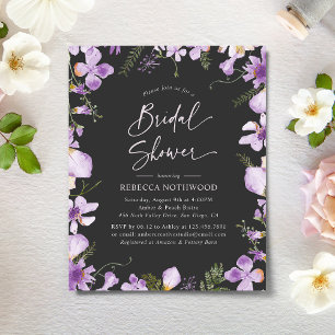 Budget Black Purple Garden Bridal Shower Invite 