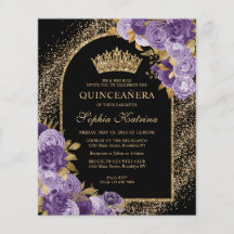 Budget Black Purple Violet Gold Floral Quinceanera