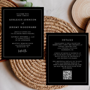 Budget Black QR Code All in One Wedding Invitation